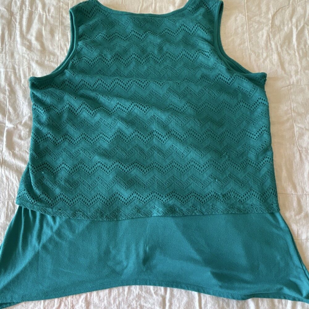 New Directions Teal Chevron Lace Sleeveless Tank Top XL Women’s - Picture 8 of 9